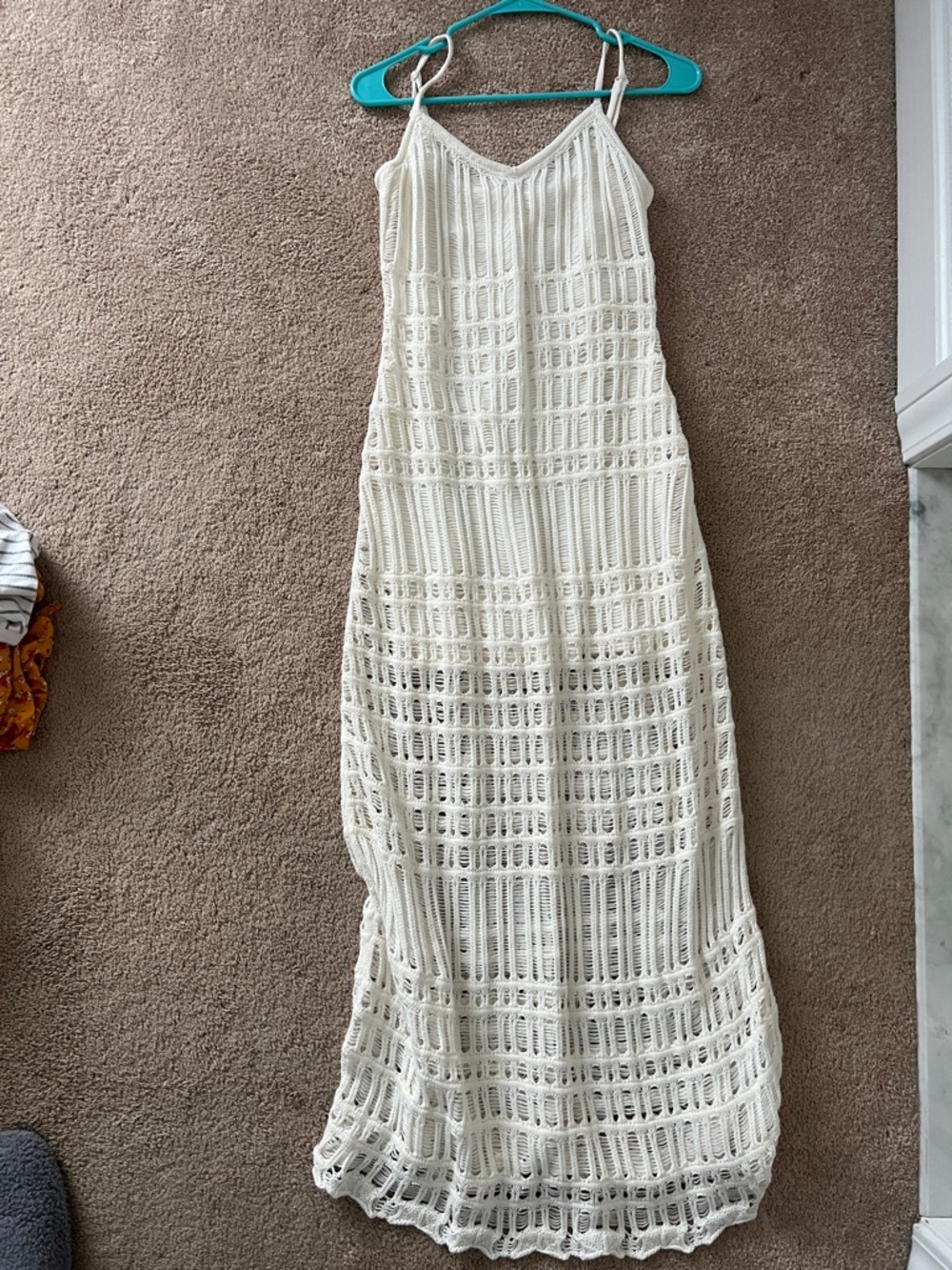 White Crochet Maxi Dress with Spaghetti Straps